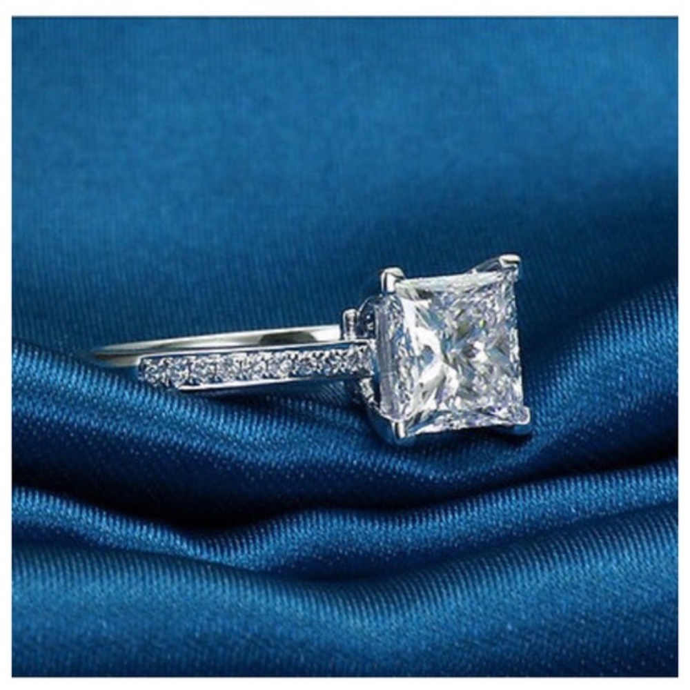 Princess Cut 925 Silver 0.76Ct Engagement CZ Ring - Picture 12 of 15